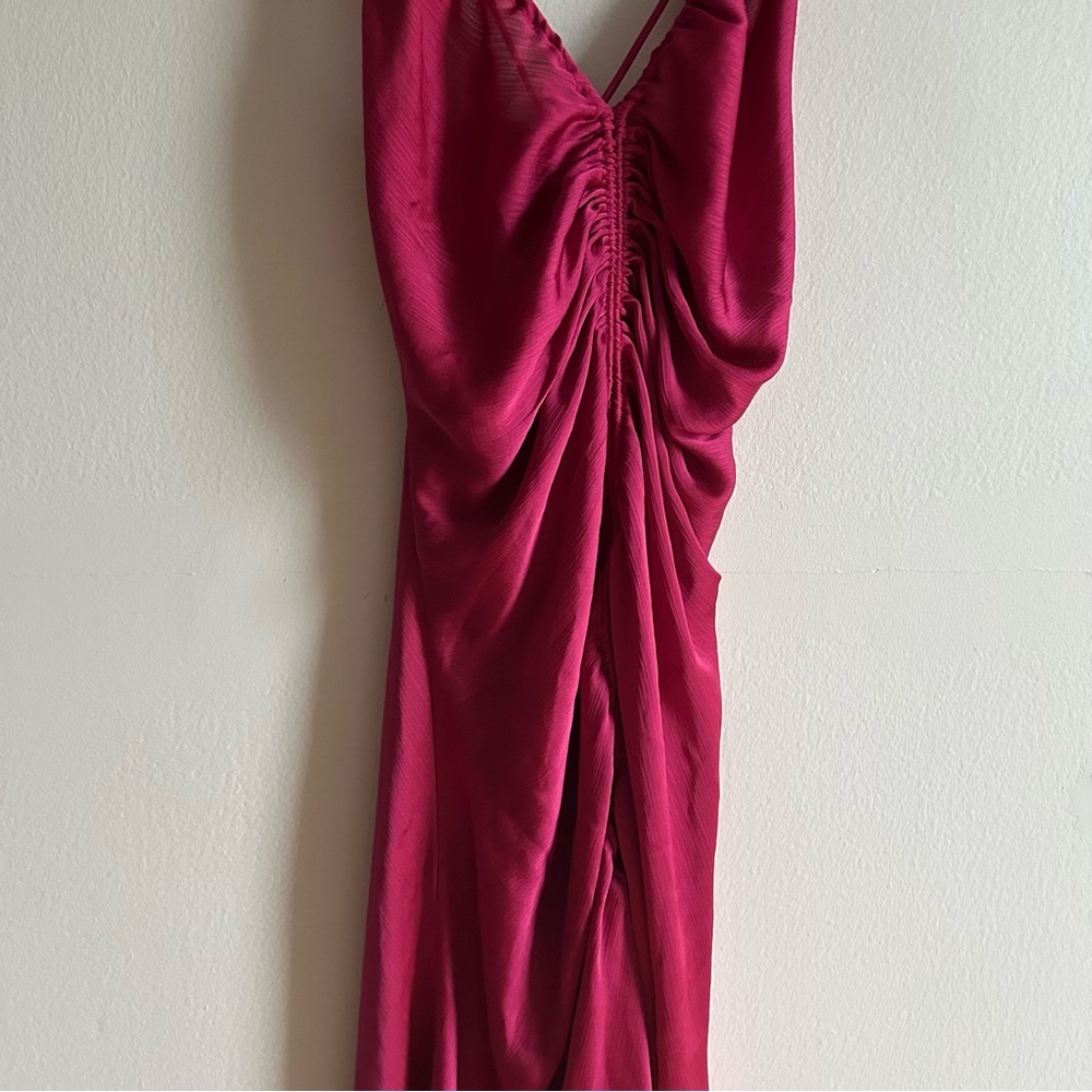 Intimately Free People Sz XL Nothing Better Pink Raspberry Midi Satin Slip Dress - Picture 4 of 16